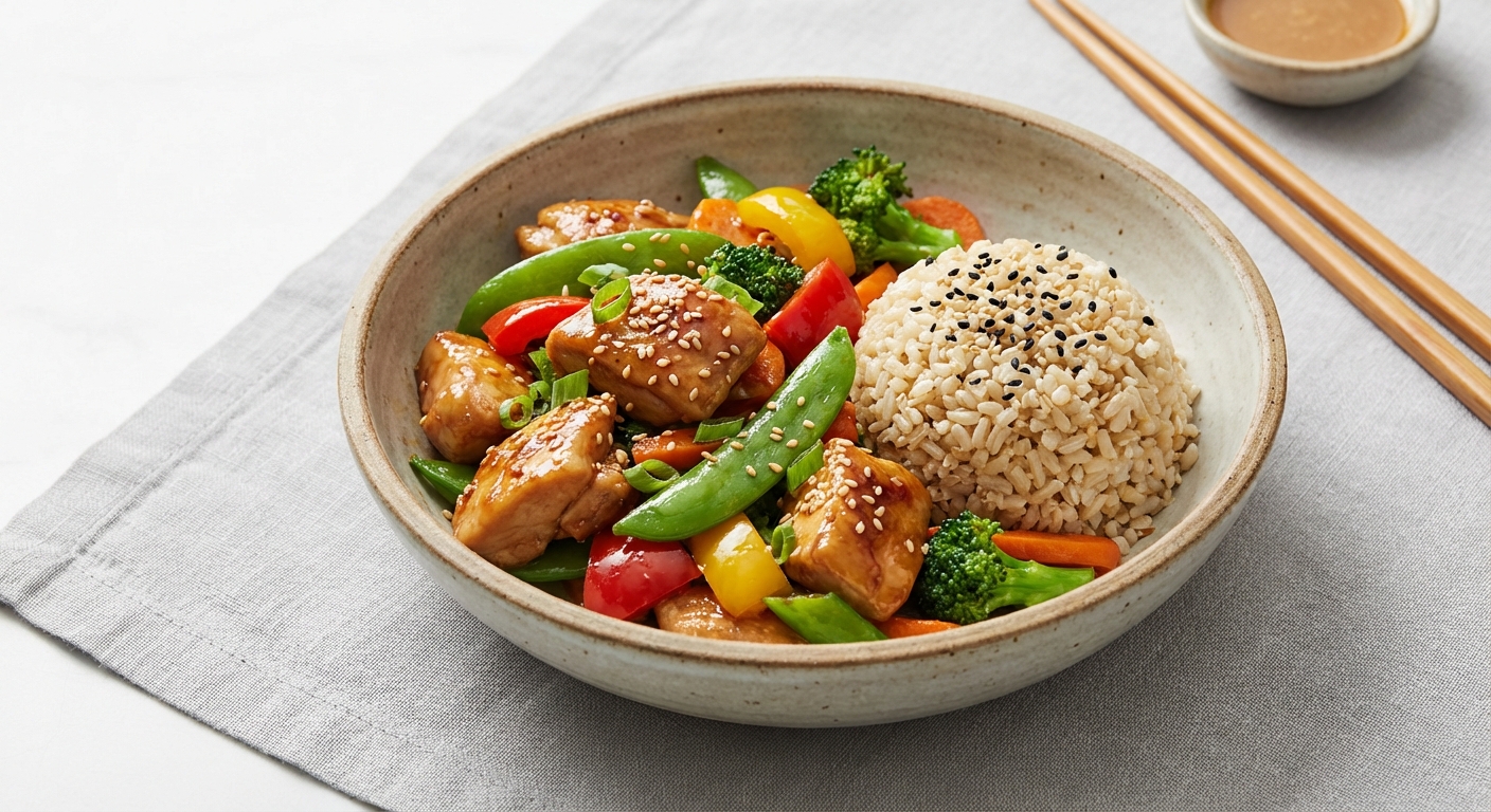 Chicken & Vegetable Stir‑Fry with Nutty Sesame Brown Rice