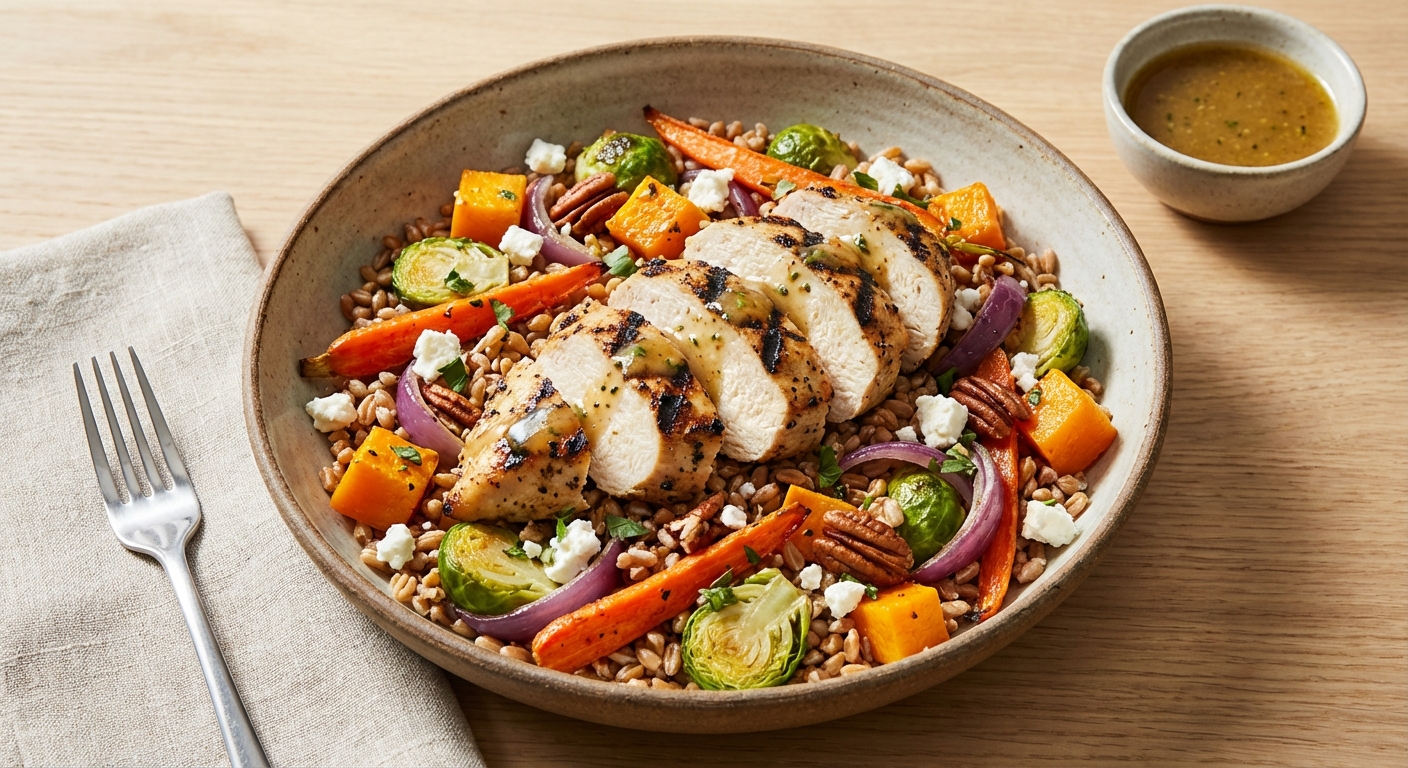 Grilled Chicken & Farro Salad with Roasted Vegetables