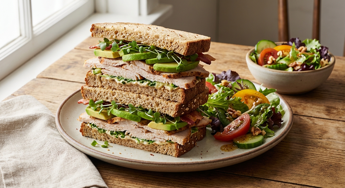Turkey & Avocado Whole-Grain Sandwich with Side Salad