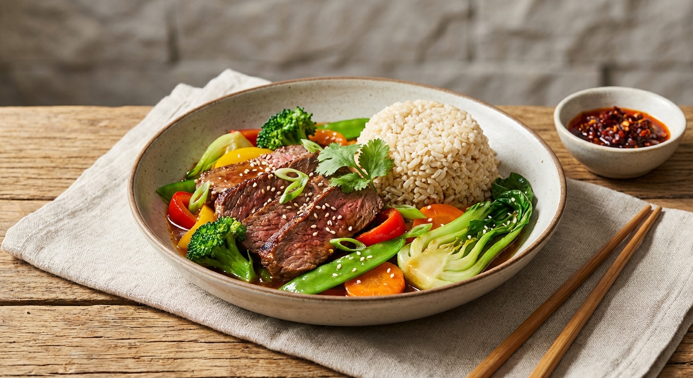 Beef & Vegetable Stir-Fry with Brown Rice