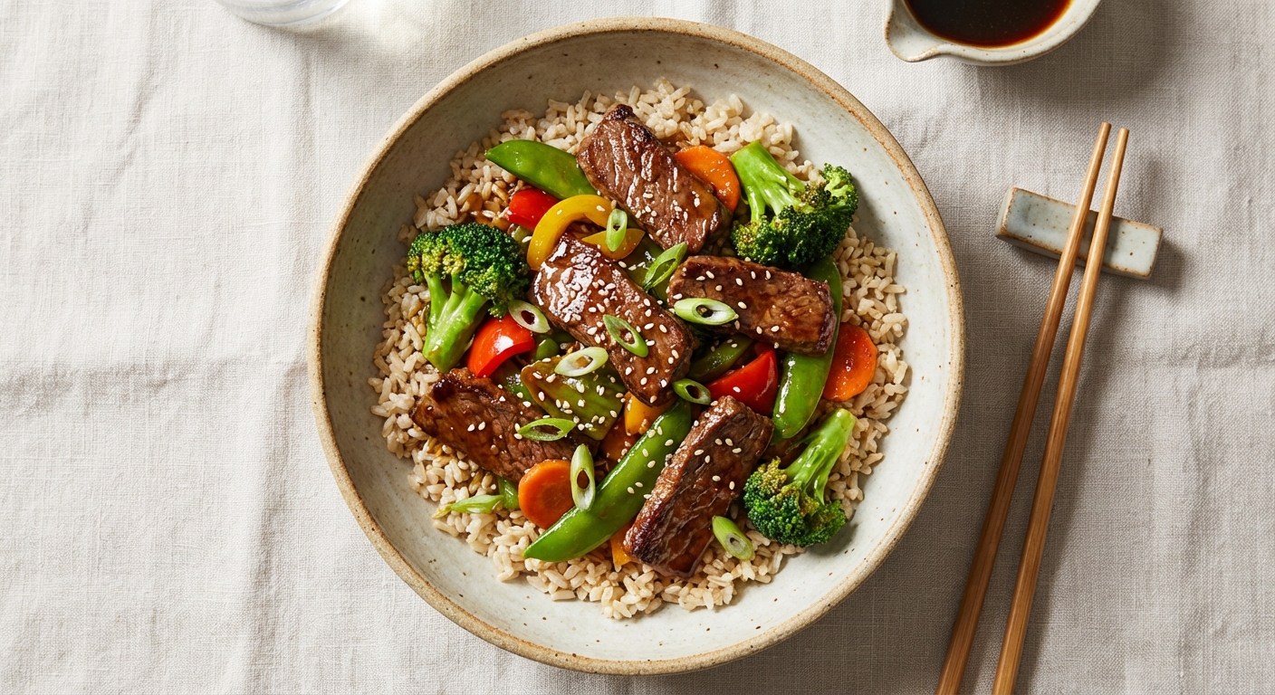 Beef & Vegetable Stir-Fry with Brown Rice