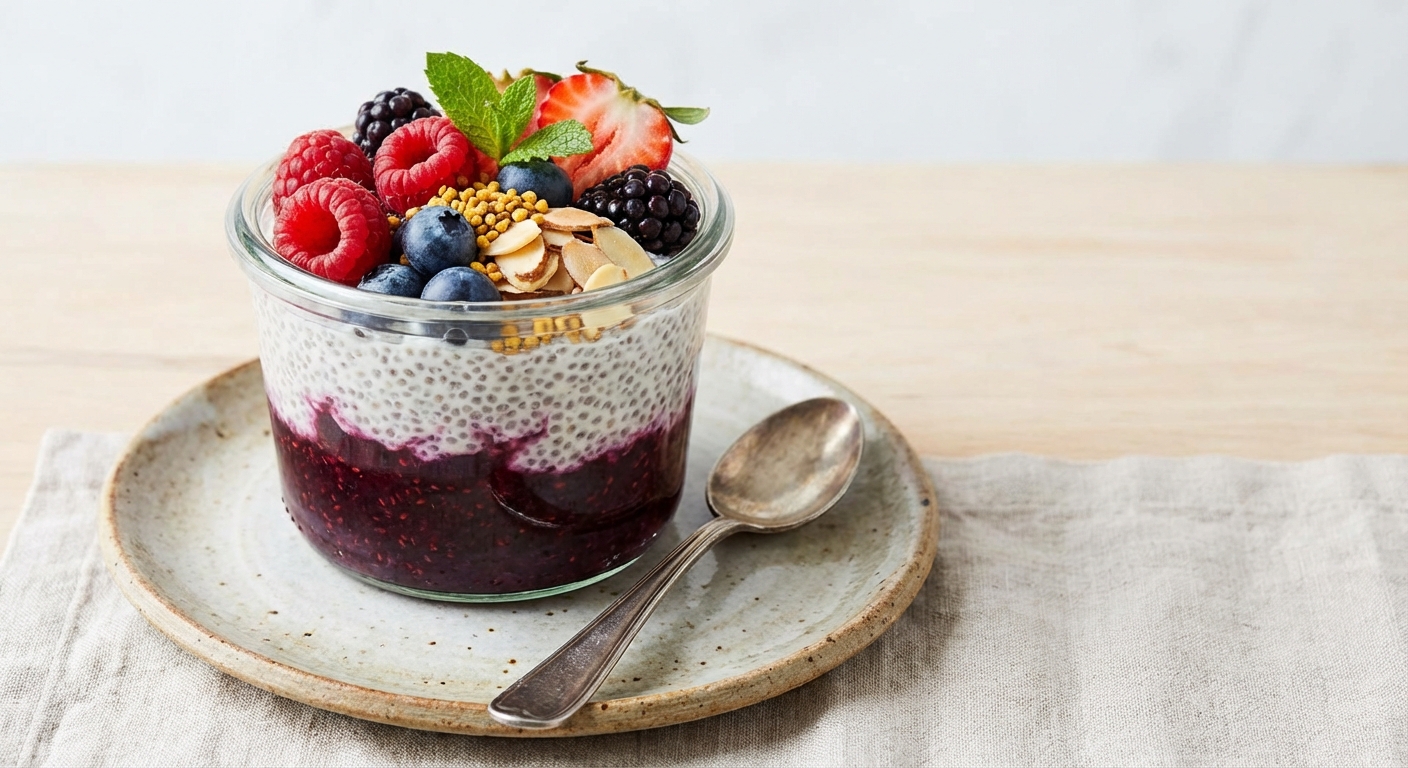 Berry Chia Pudding with Almond Milk and Almonds