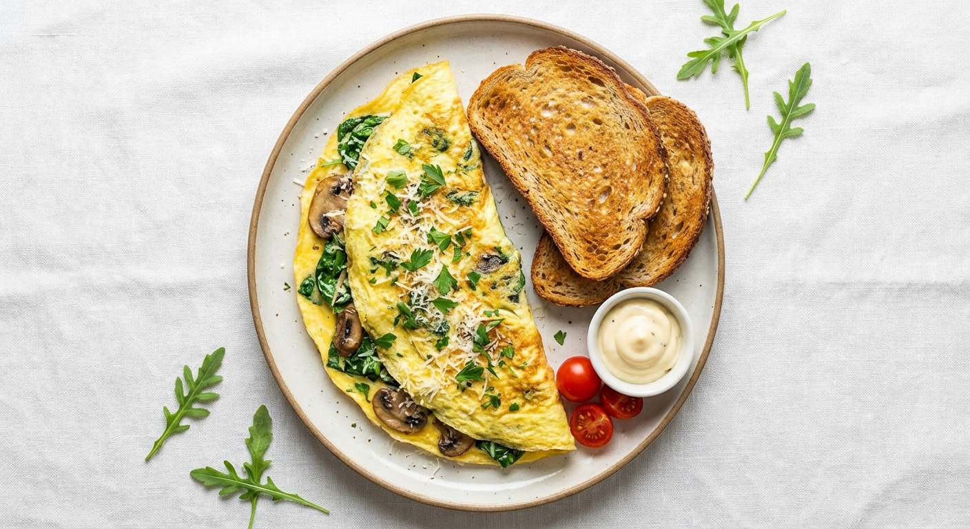 Spinach & Mushroom Omelette with Whole-Grain Toast
