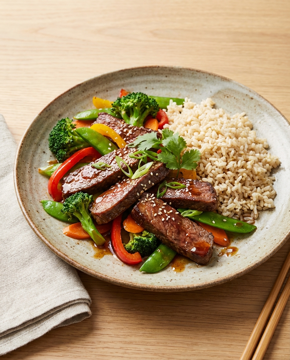 Beef & Vegetable Stir-Fry with Brown Rice
