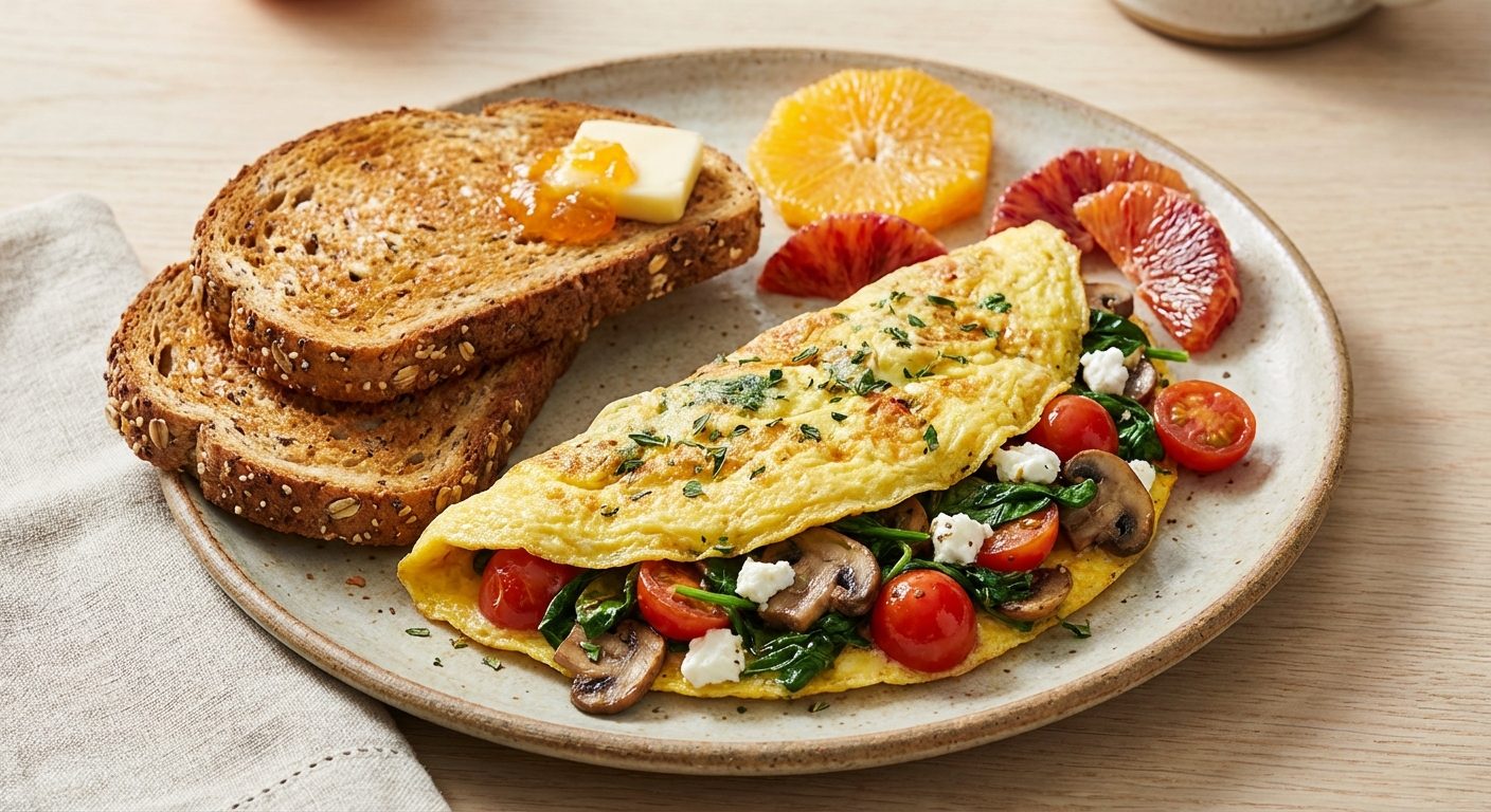 Vegetable Omelette with Whole-Grain Toast & Orange