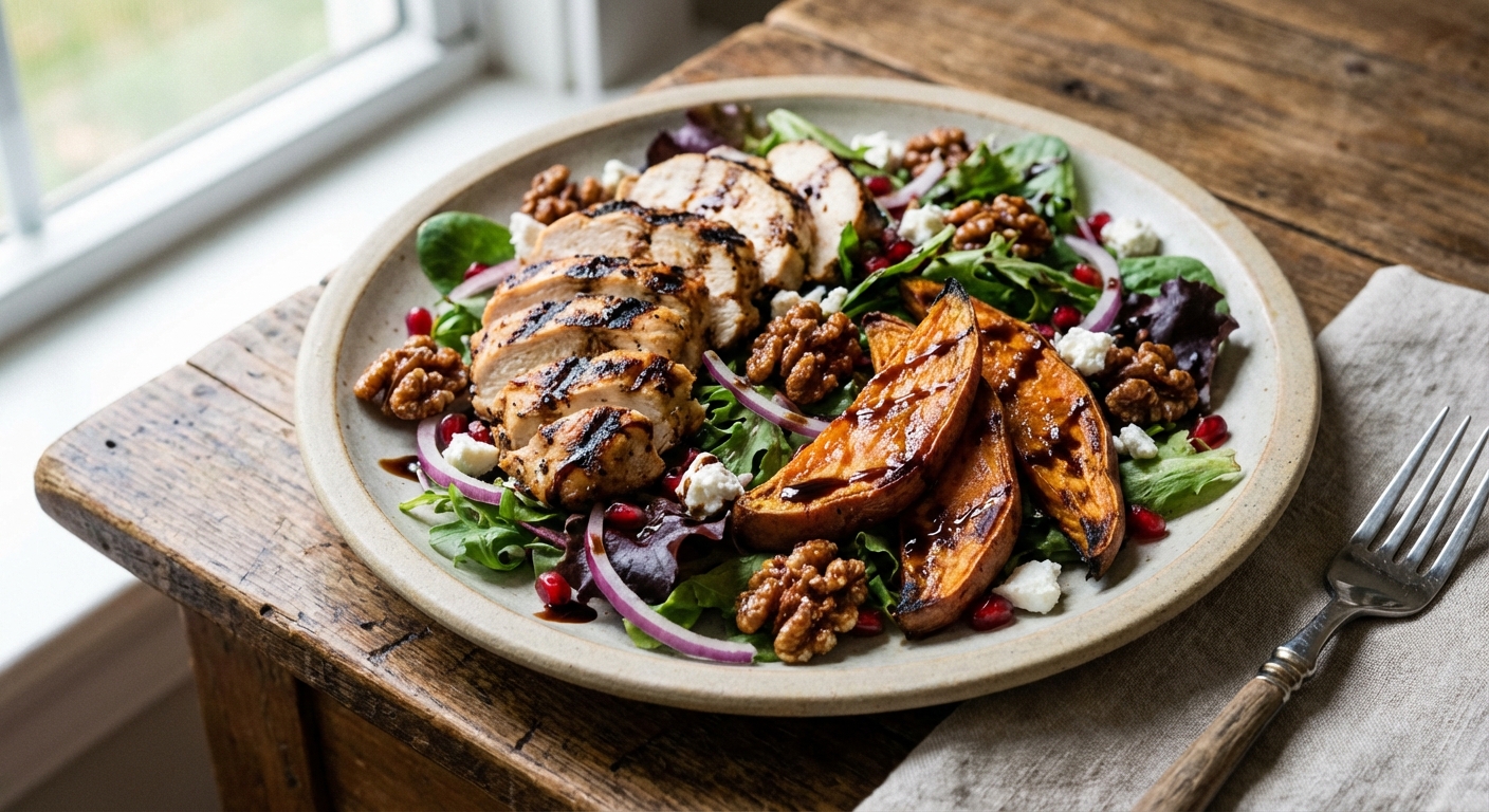 Grilled Chicken Salad with Roasted Sweet Potato & Toasted Walnuts