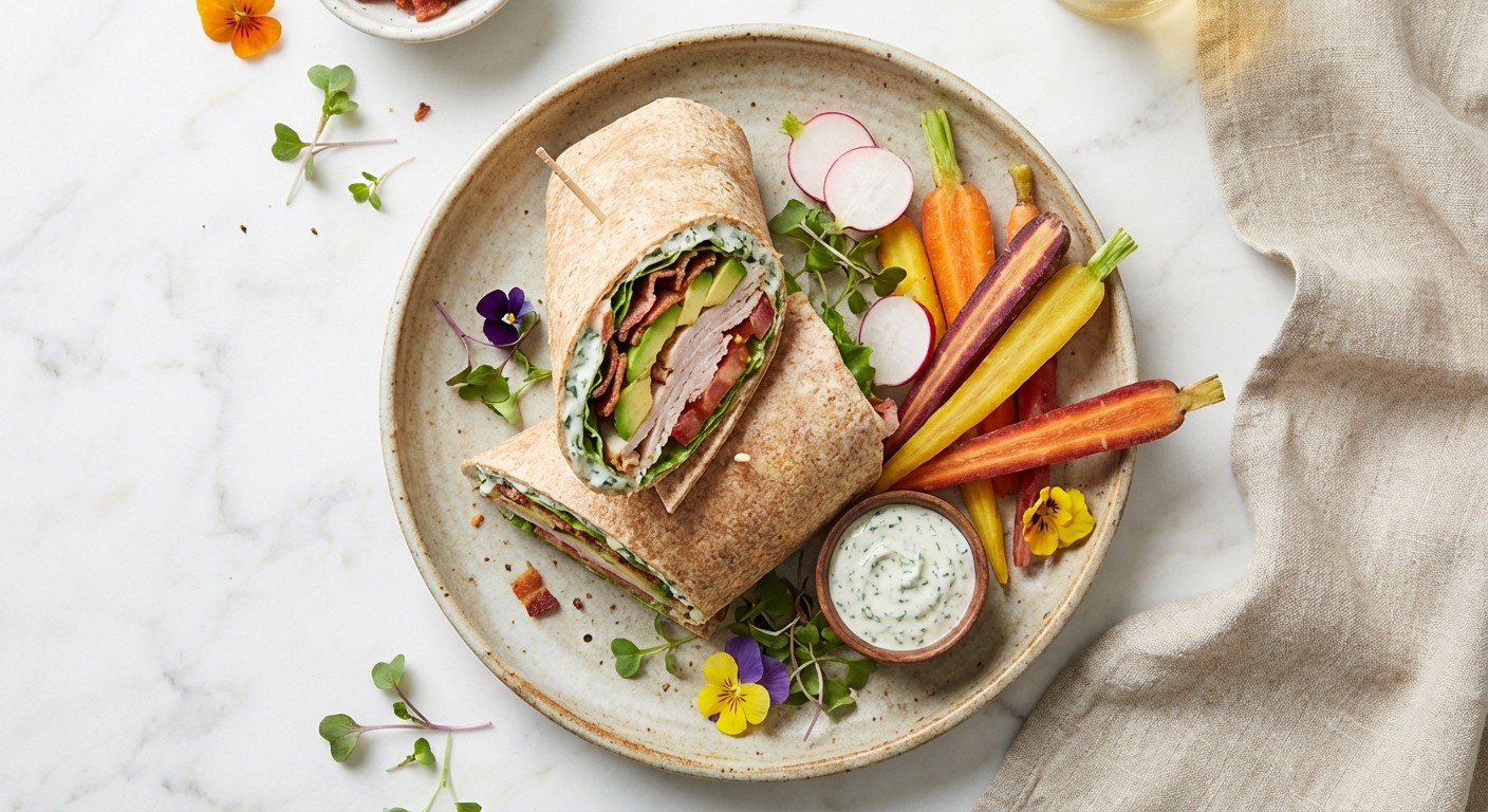 Turkey & Avocado Whole-Wheat Wrap with Carrot Sticks