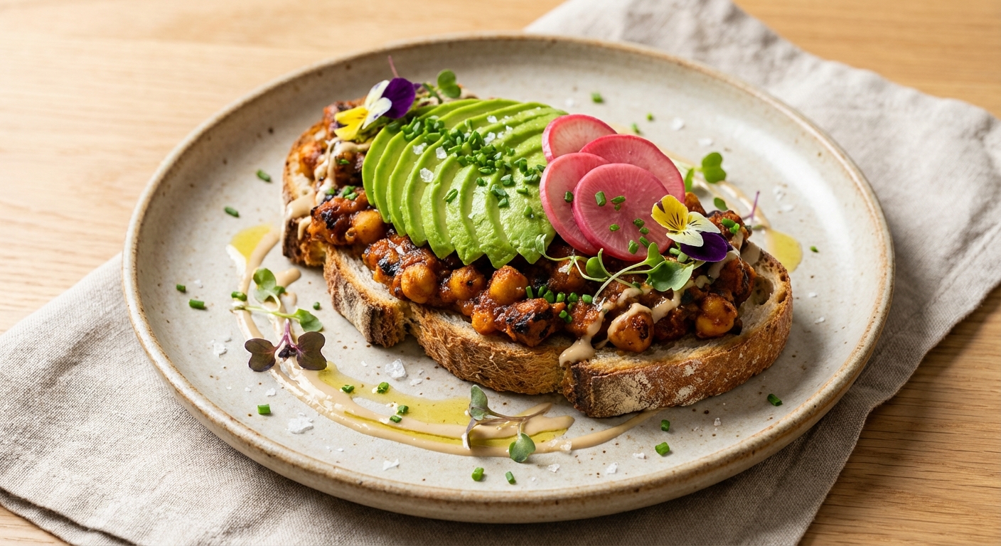 Smoky Masala Chickpea & Avocado Toast with Quick-Pickled Radish & Chives