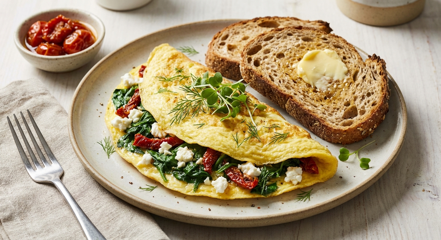Spinach & Feta Omelette with Whole Grain Toast