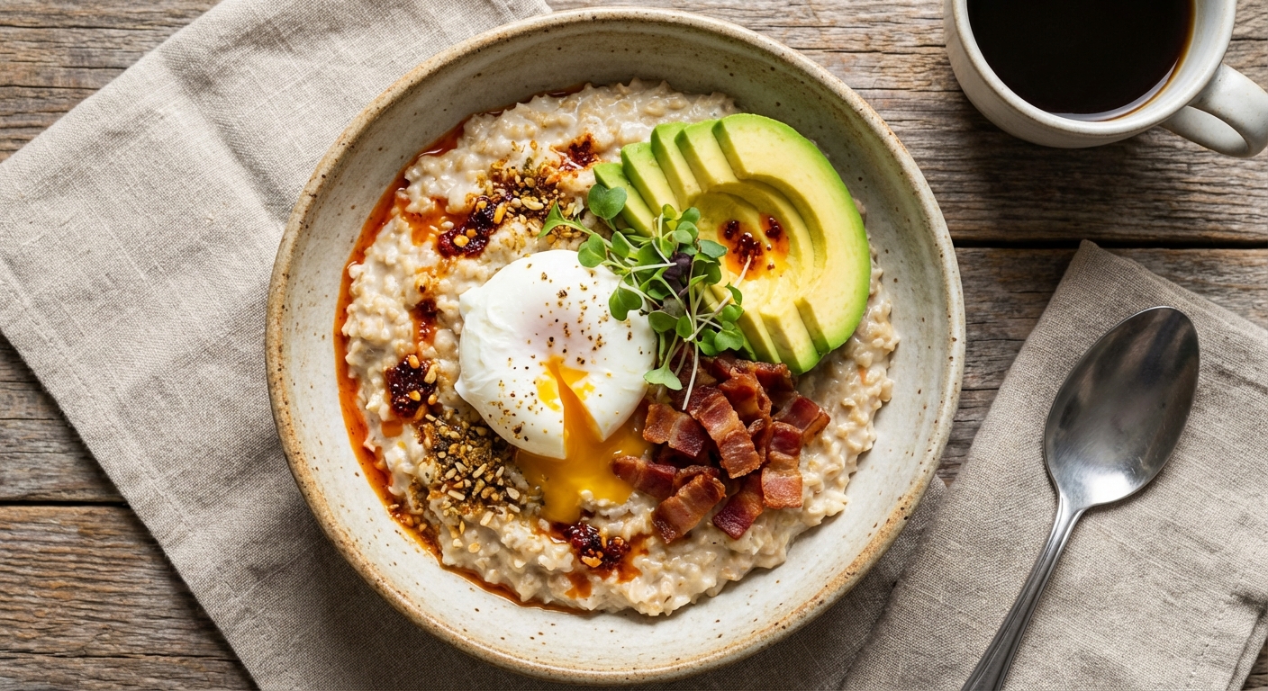 Savory Oatmeal with Poached Egg & Avocado