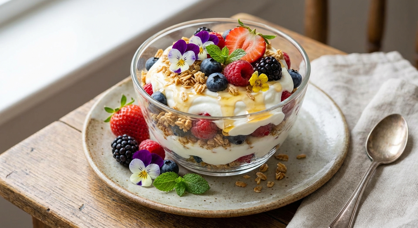 Greek Yogurt Berry Parfait with Granola & Honey