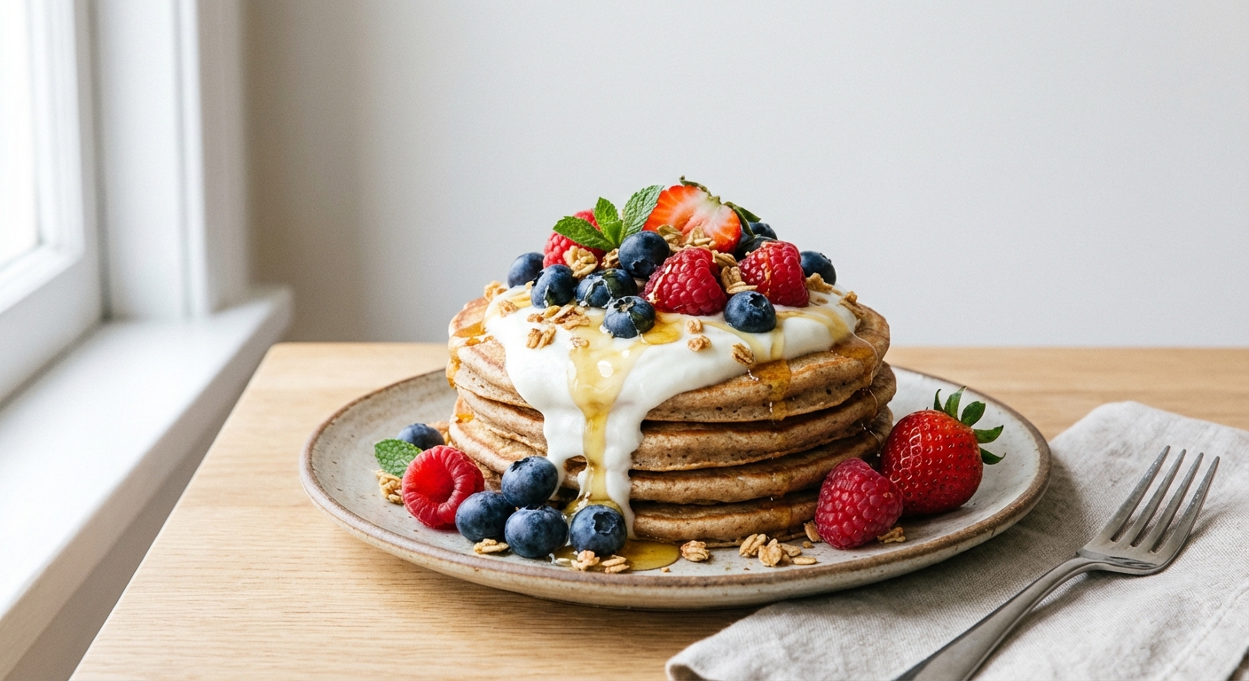 Whole-wheat Pancakes with Berries and Greek Yogurt