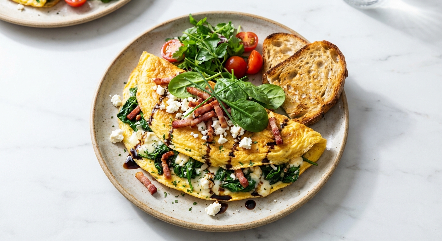 Spinach & Feta Omelette with Crispy Bacon