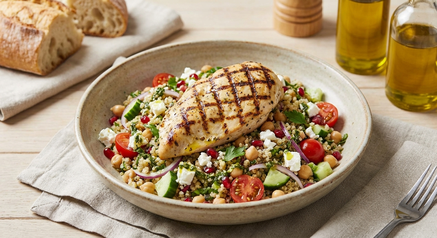 Grilled Chicken & Quinoa Salad with Chickpeas and Feta