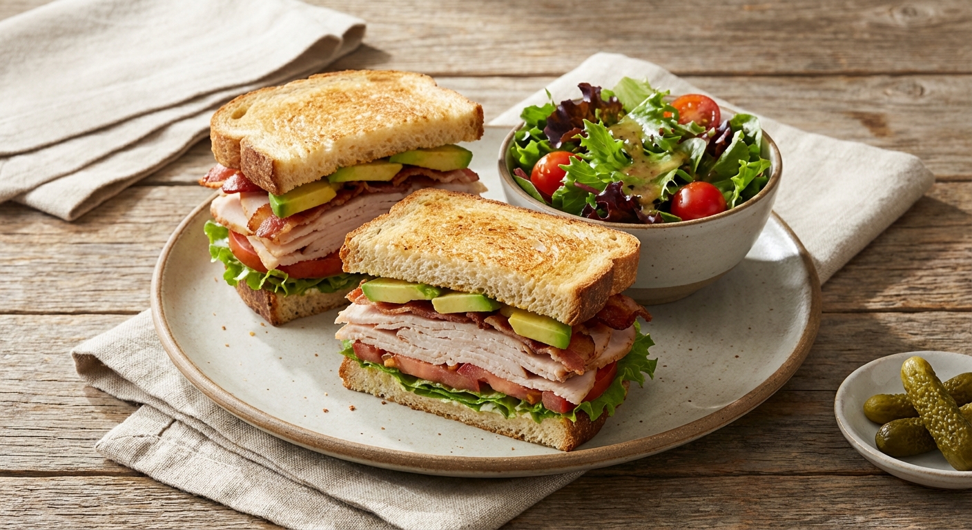 Turkey & Avocado Club Sandwich with Side Salad