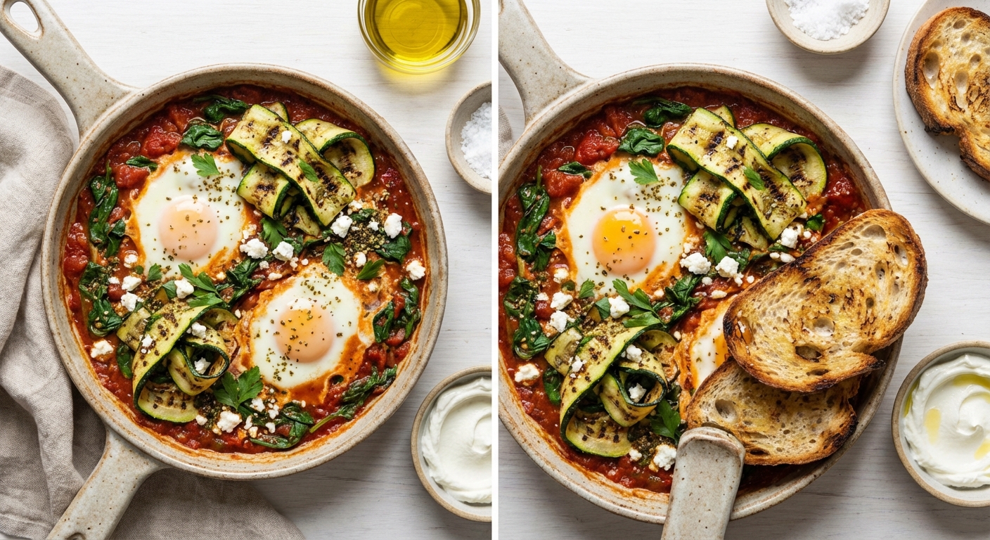 Shakshuka with Spinach and Grilled Zucchini