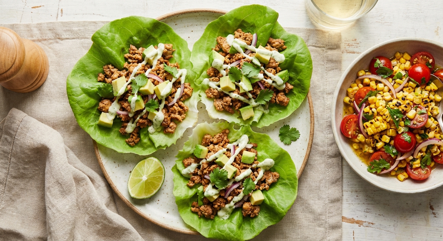 Turkey & Avocado Lettuce Wraps with Tomato-Corn Salad