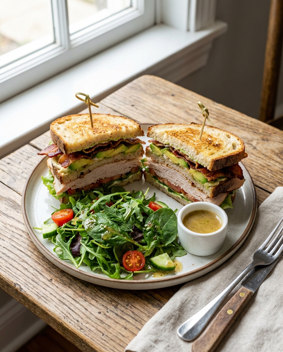 Turkey & Avocado Club with Mixed Green Salad