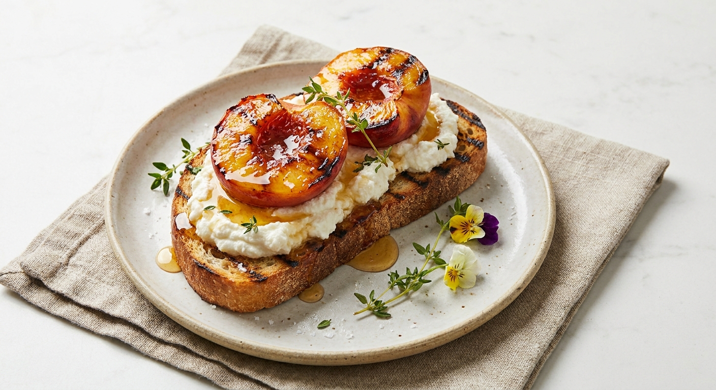 Grilled Peach & Honey-Ricotta Toast with Lemon-Thyme
