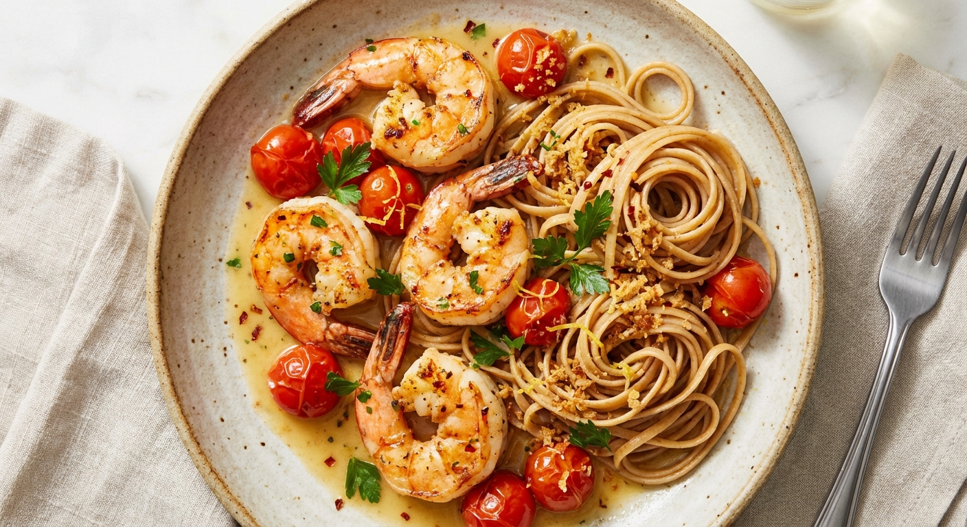 Shrimp Scampi with Whole Wheat Linguine
