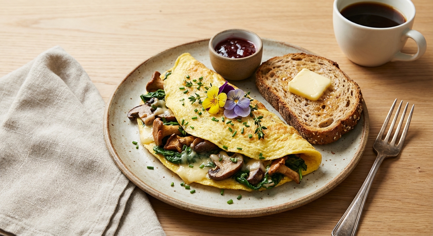Spinach & Mushroom Omelette with Whole-Grain Toast