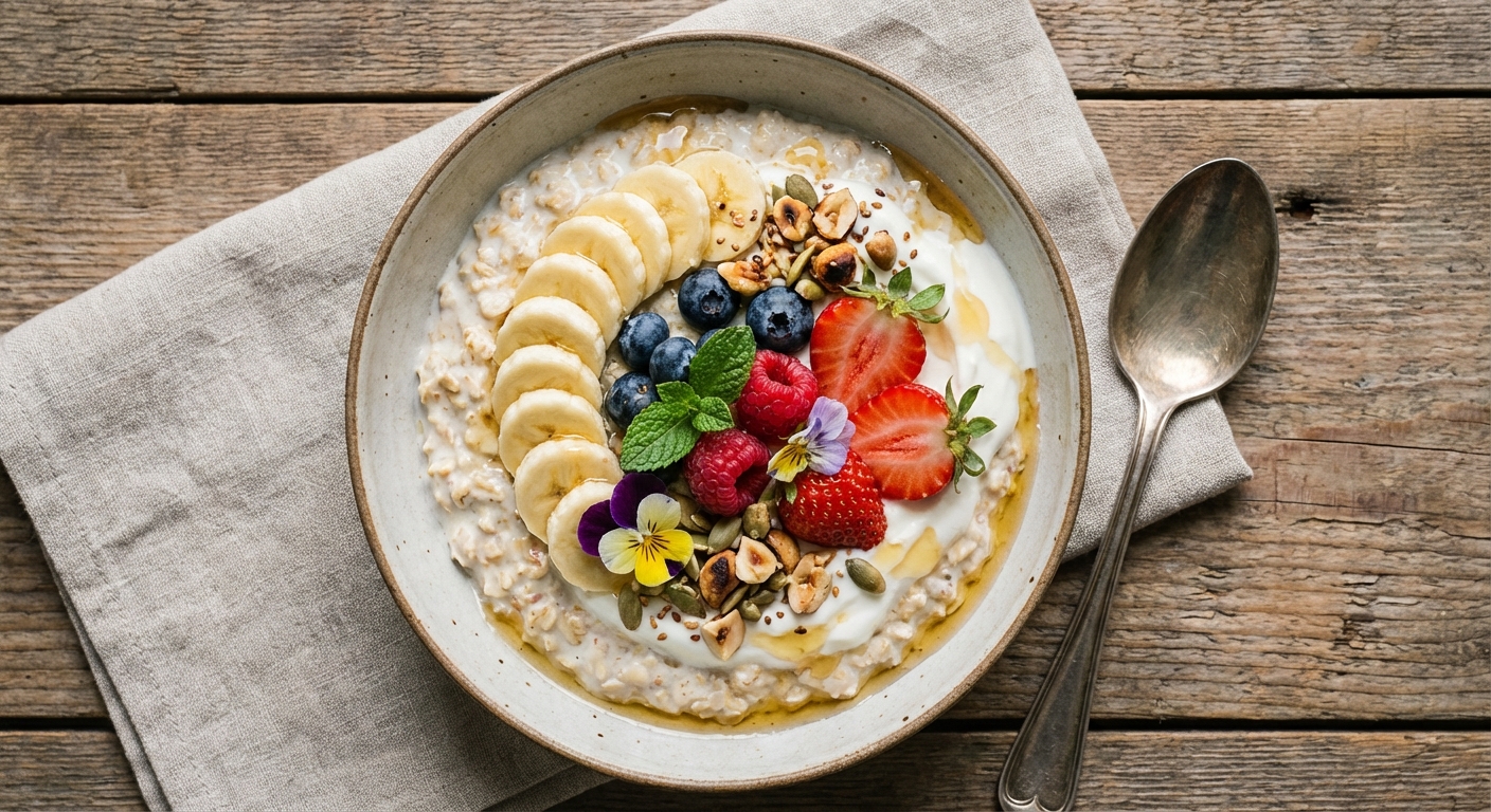 Overnight Oats with Greek Yogurt, Banana & Berries