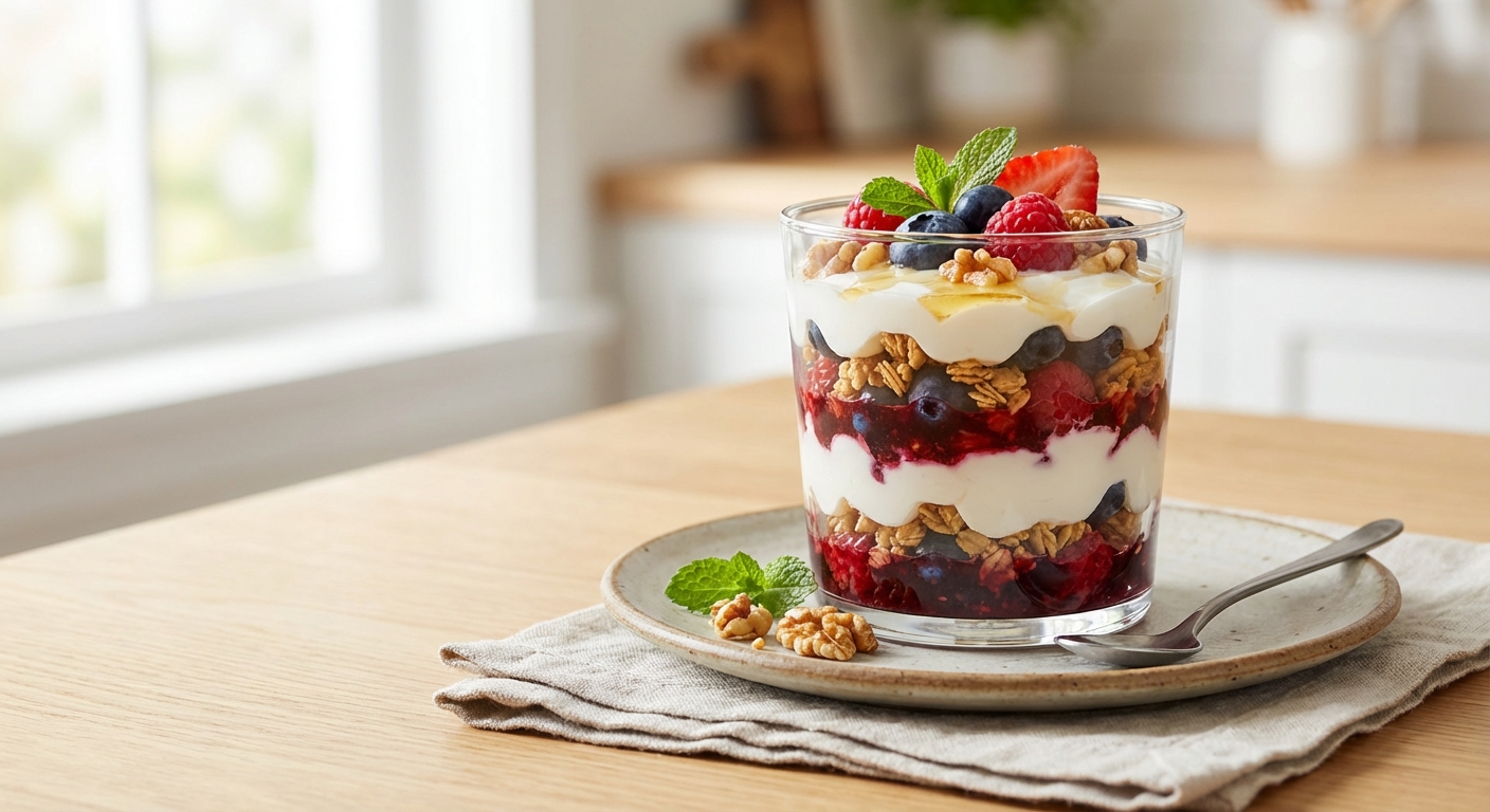 Greek Yogurt Berry Parfait with Granola & Walnuts