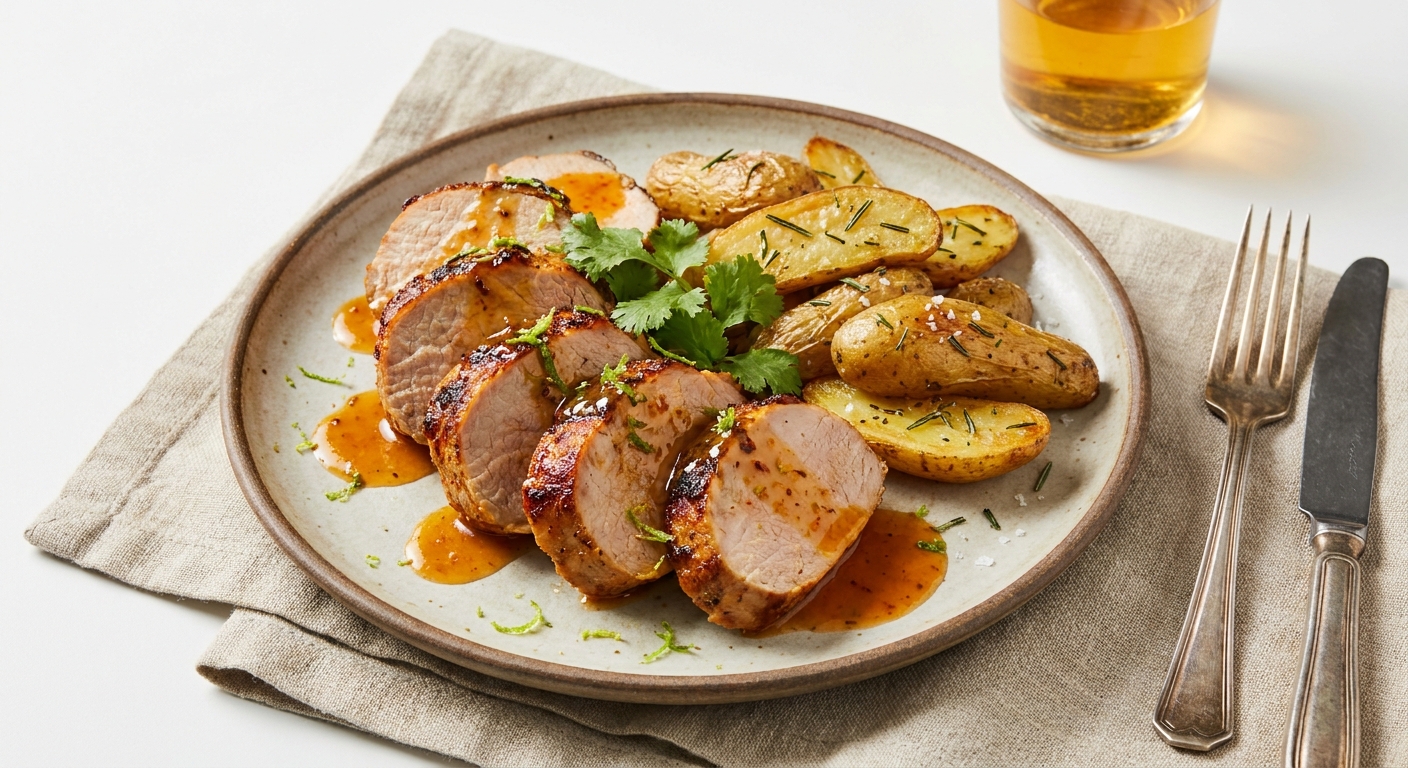 Chipotle-Citrus Pan-Roasted Pork Tenderloin with Rosemary Fingerling Potatoes