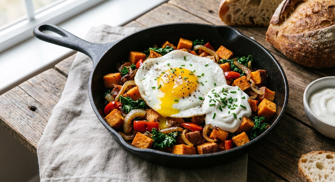 Skillet Sweet Potato Hash with Sunny-Fried Egg & Chive Yogurt