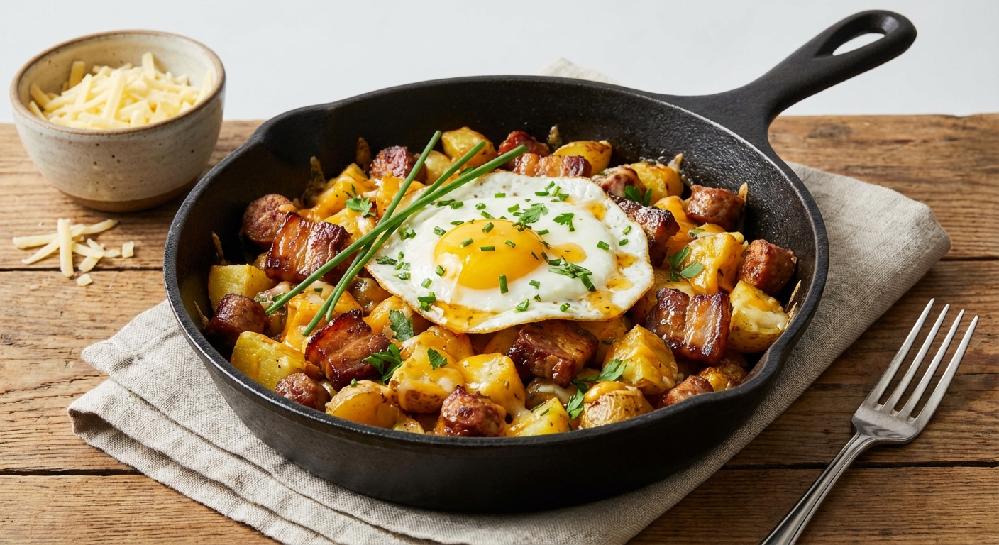 Cheesy Potato and Pork Breakfast Skillet