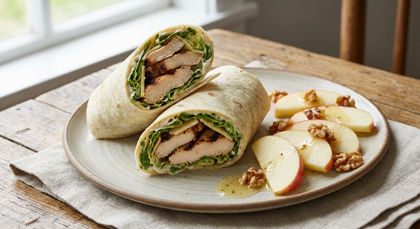 Grilled Chicken Caesar Wrap with Apple Side