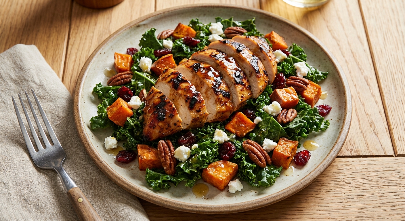 Grilled Chicken, Roasted Sweet Potato & Kale Salad