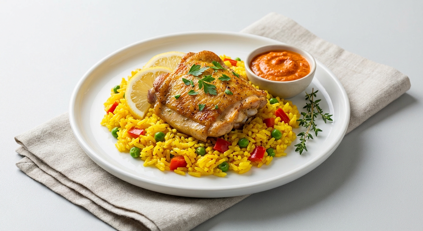 Spanish-Style Pan-Seared Chicken with Lemon-Saffron Rice