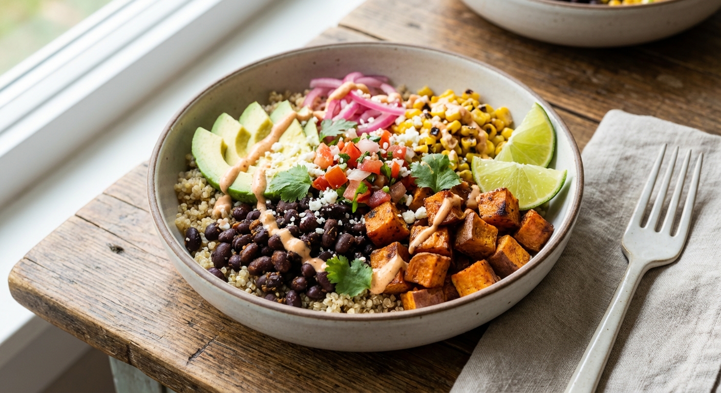 Black Bean & Roasted Sweet Potato Burrito Bowls