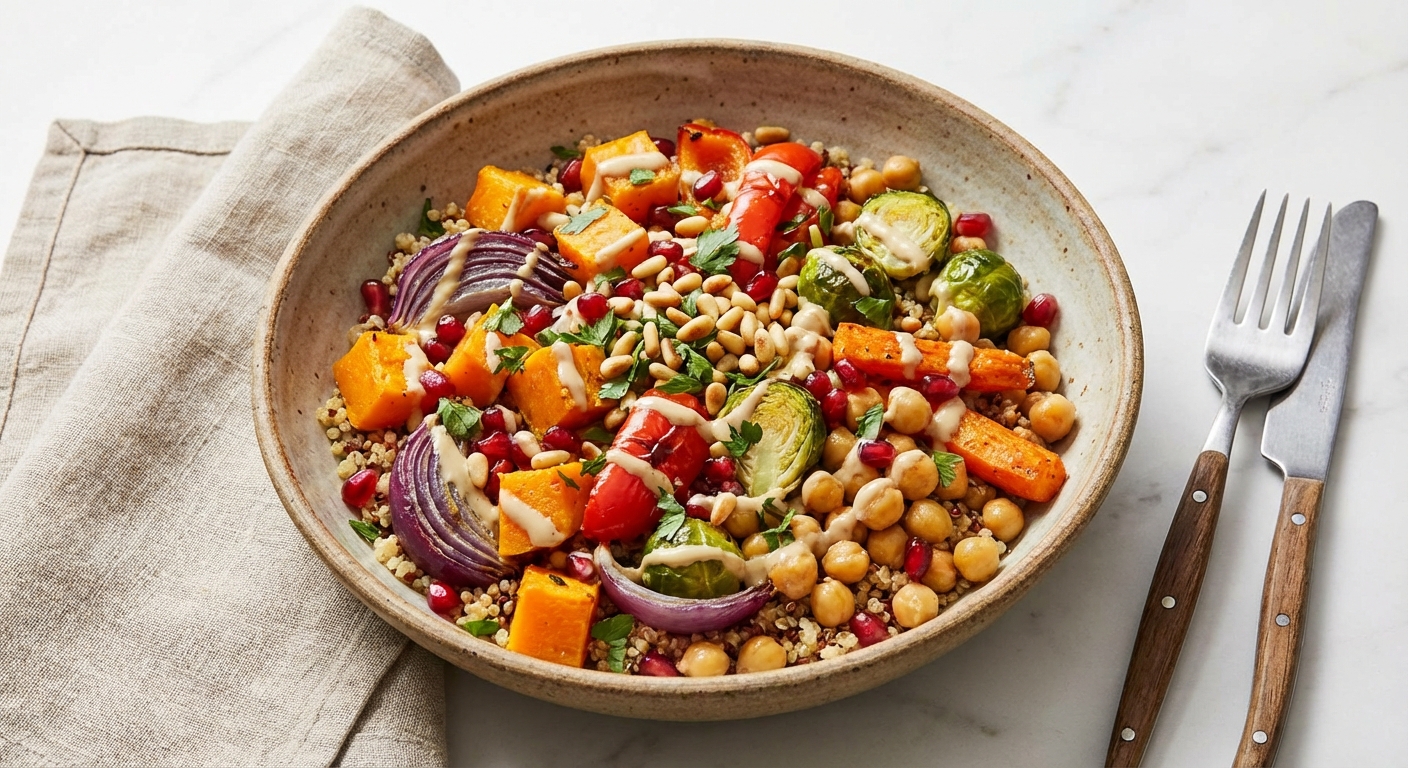 Warm Quinoa Salad with Roasted Vegetables & Chickpeas