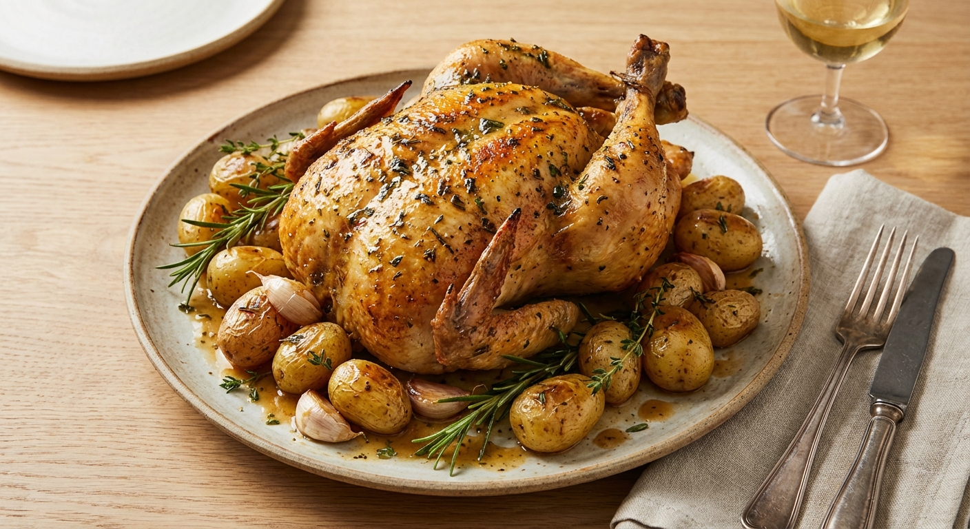 Roasted Chicken and Potatoes with Herbs