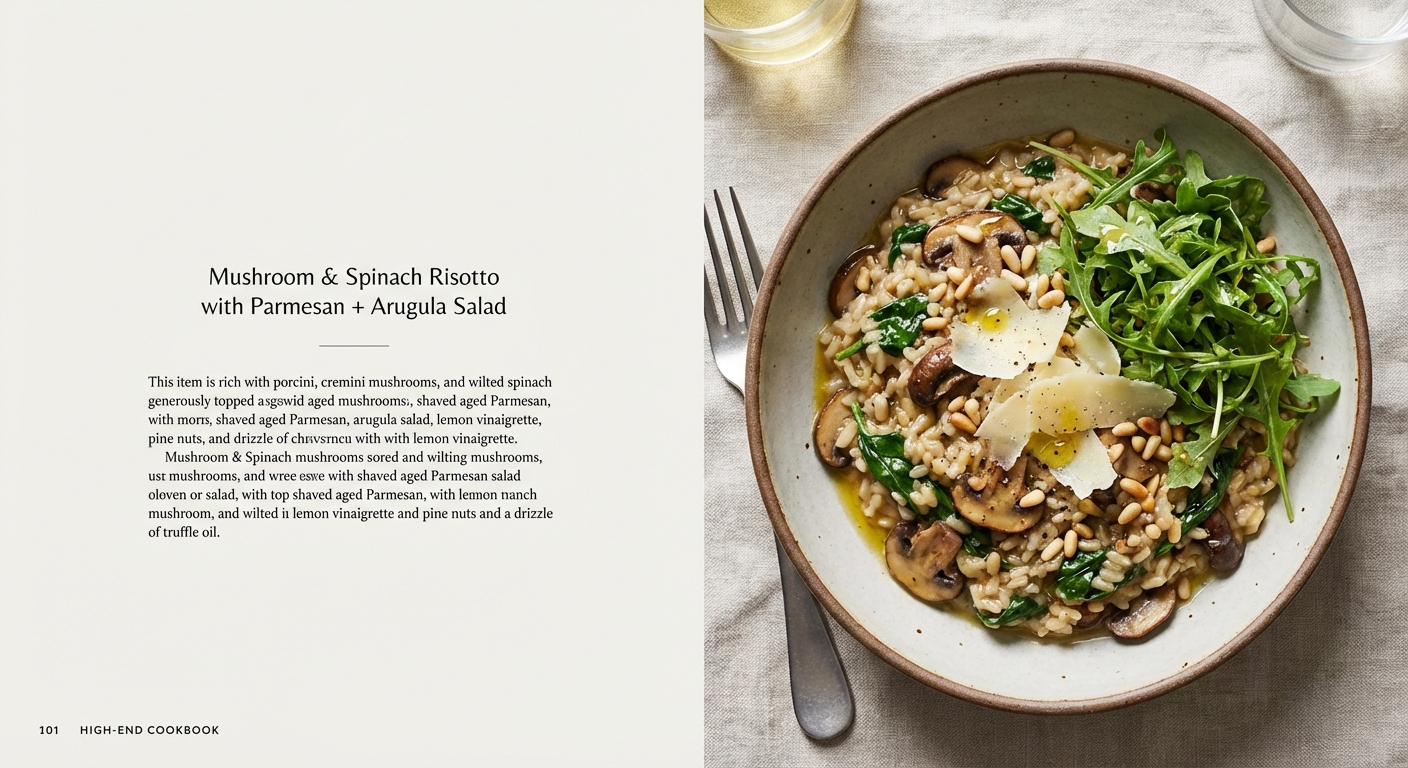 Mushroom & Spinach Risotto with Parmesan + Arugula Salad