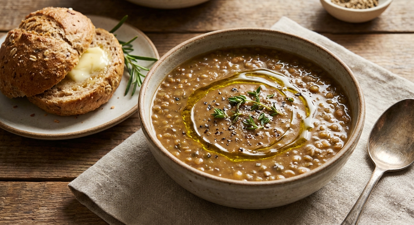 Hearty Lentil Soup with Warm Whole-Grain Roll