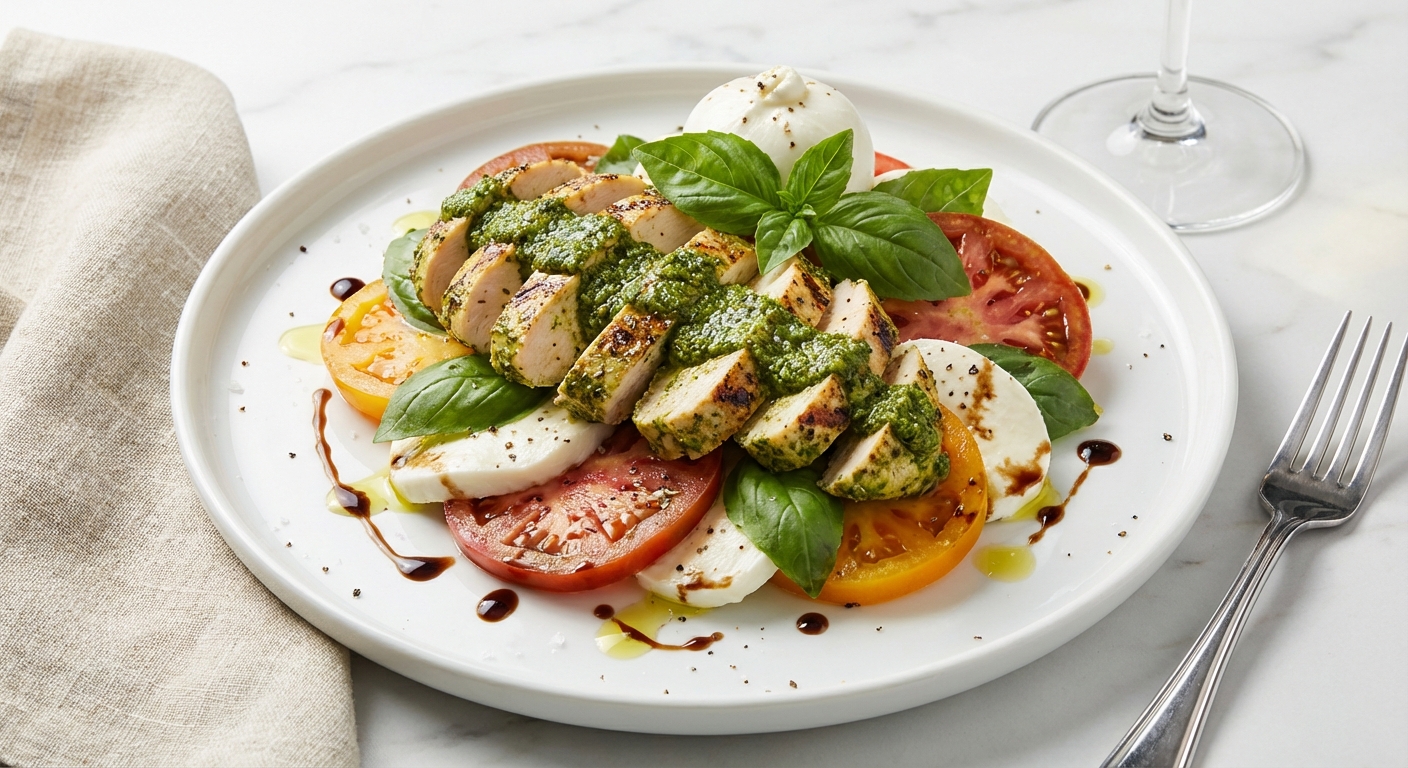 Caprese Salad with Grilled Pesto Chicken