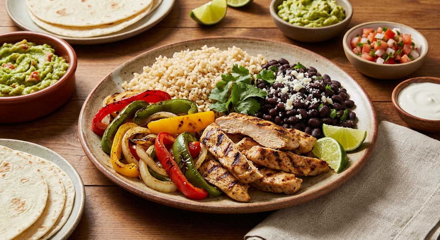 Chicken Fajitas with Peppers & Onions, Black Beans & Brown Rice