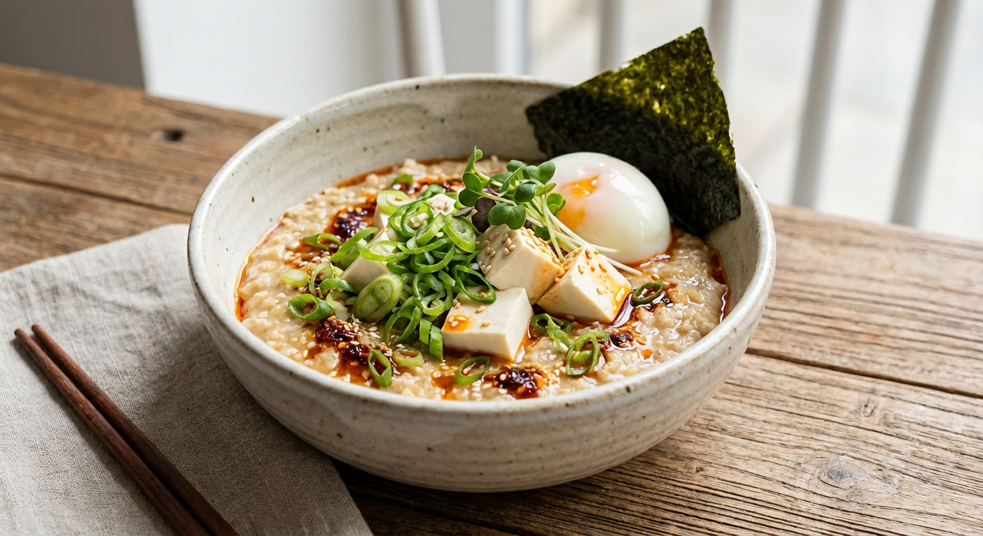 Savory Miso Oat Porridge with Silken Tofu & Scallions