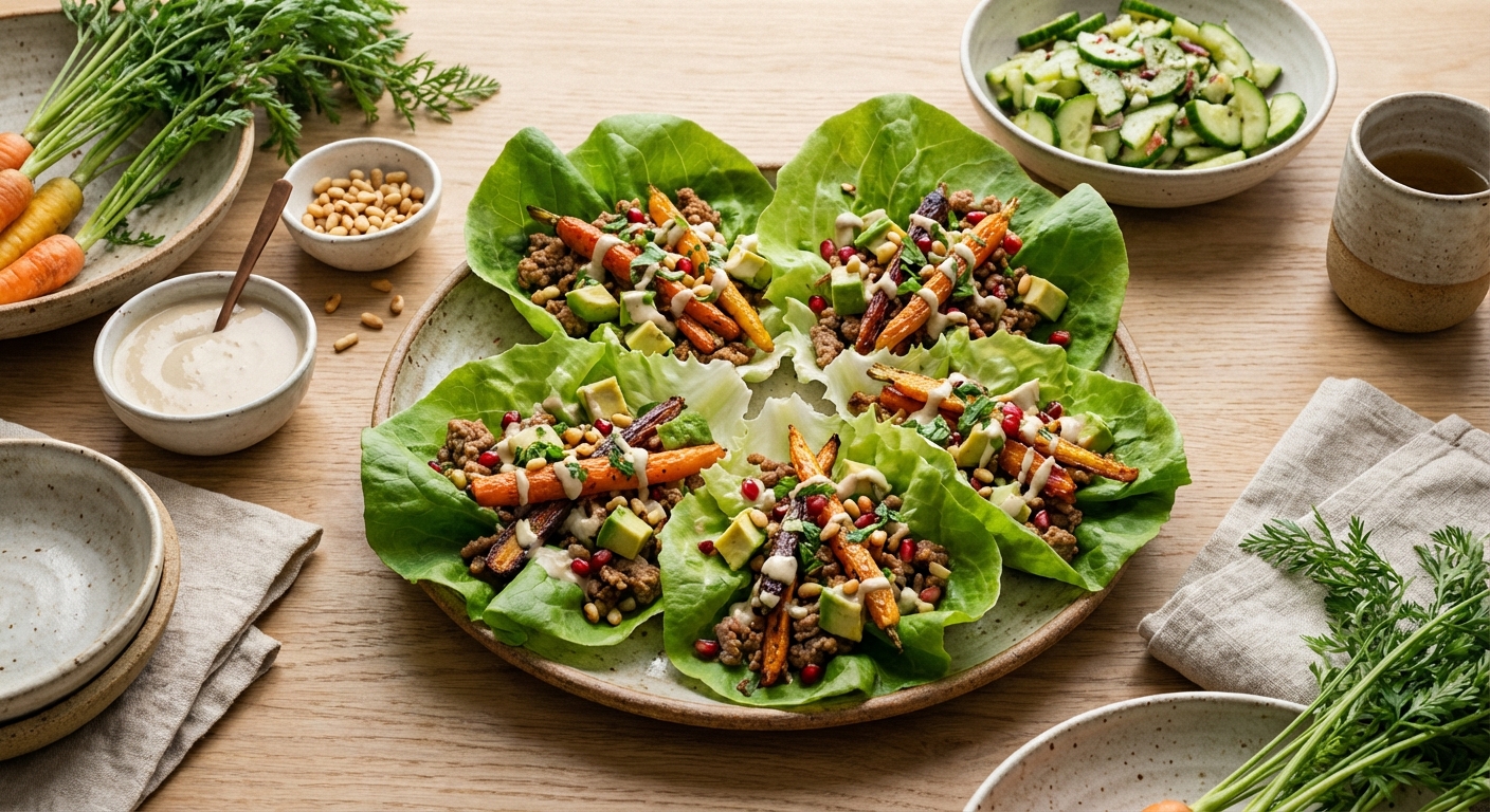 Turkey Lettuce Wraps with Avocado & Roasted Carrots