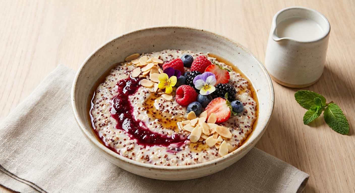 Berry Quinoa Porridge with Almond Milk & Toasted Almonds