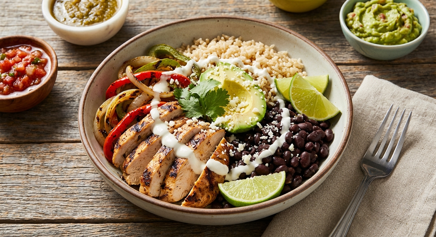 Chicken Fajita Bowls with Brown Rice & Black Beans