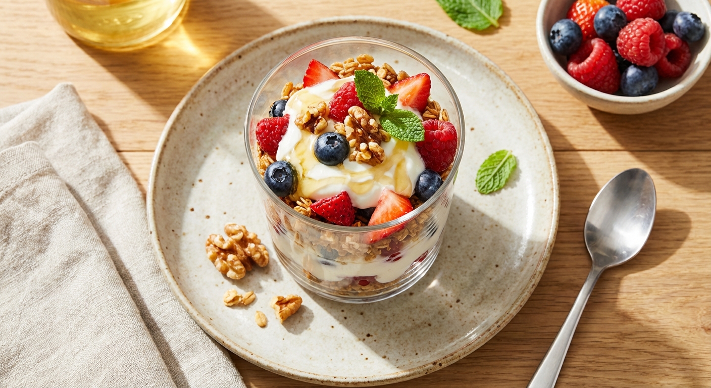 Greek Yogurt Berry Parfait with Granola & Walnuts