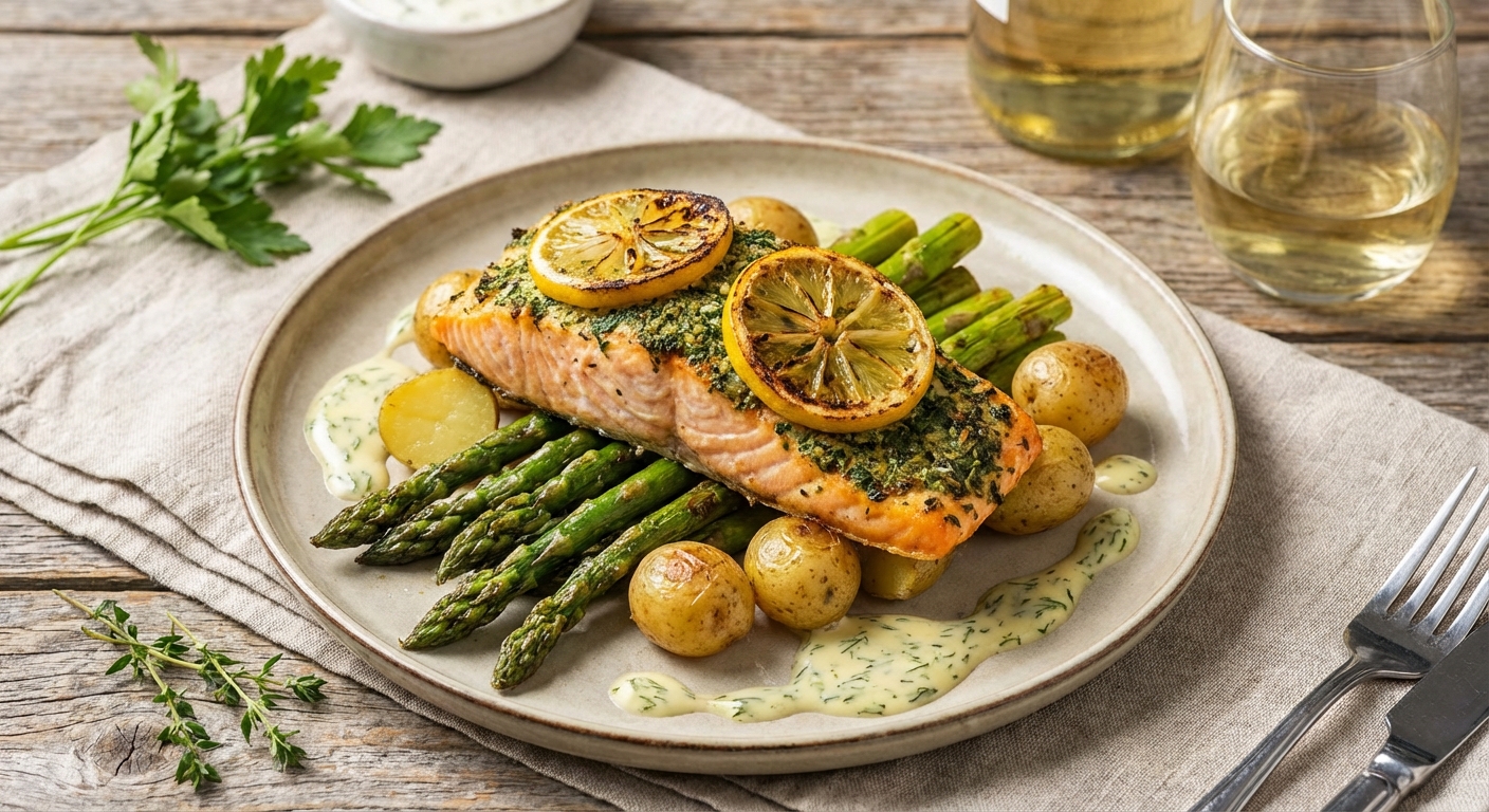 Baked Salmon with Asparagus and Lemon