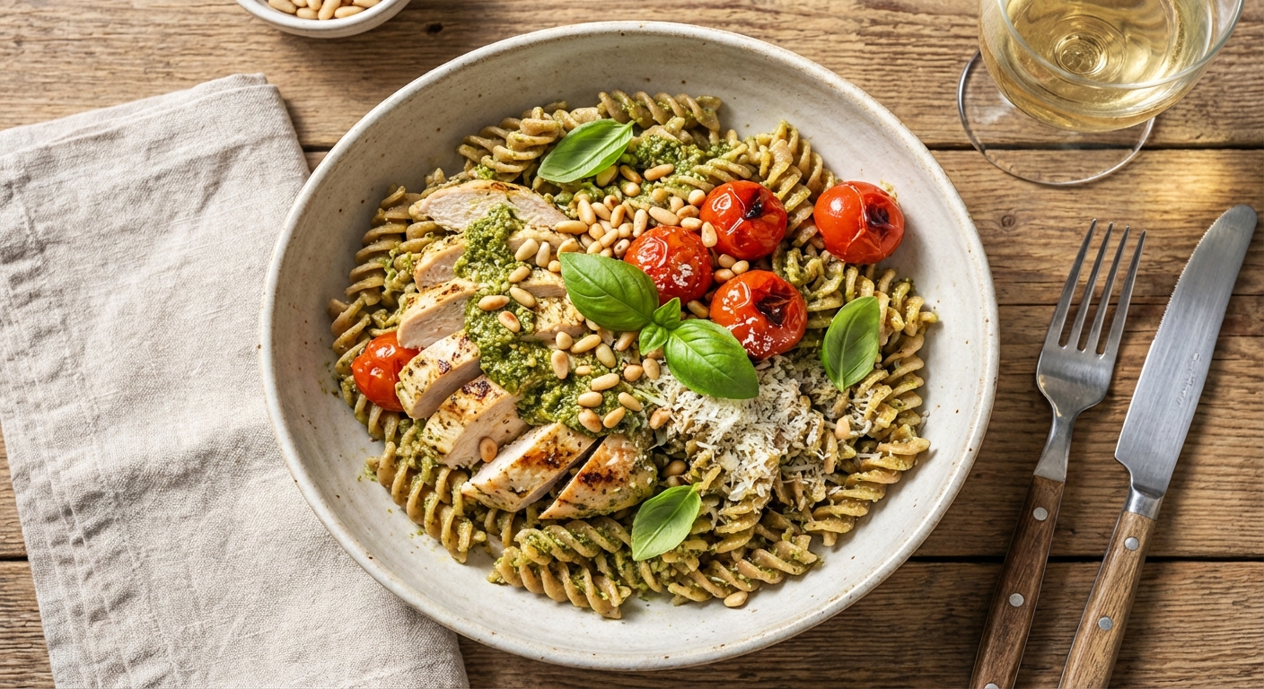 Whole-Grain Pasta with Chicken & Pesto