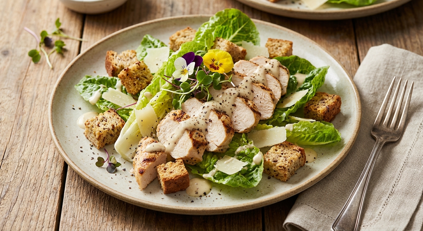 Light Chicken Caesar Salad with Whole-Grain Croutons
