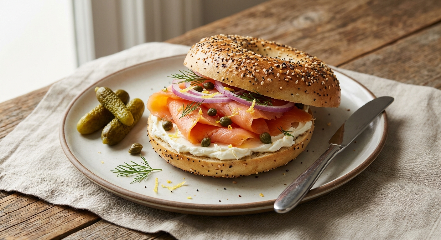 Smoked Salmon Bagel with Cream Cheese & Capers