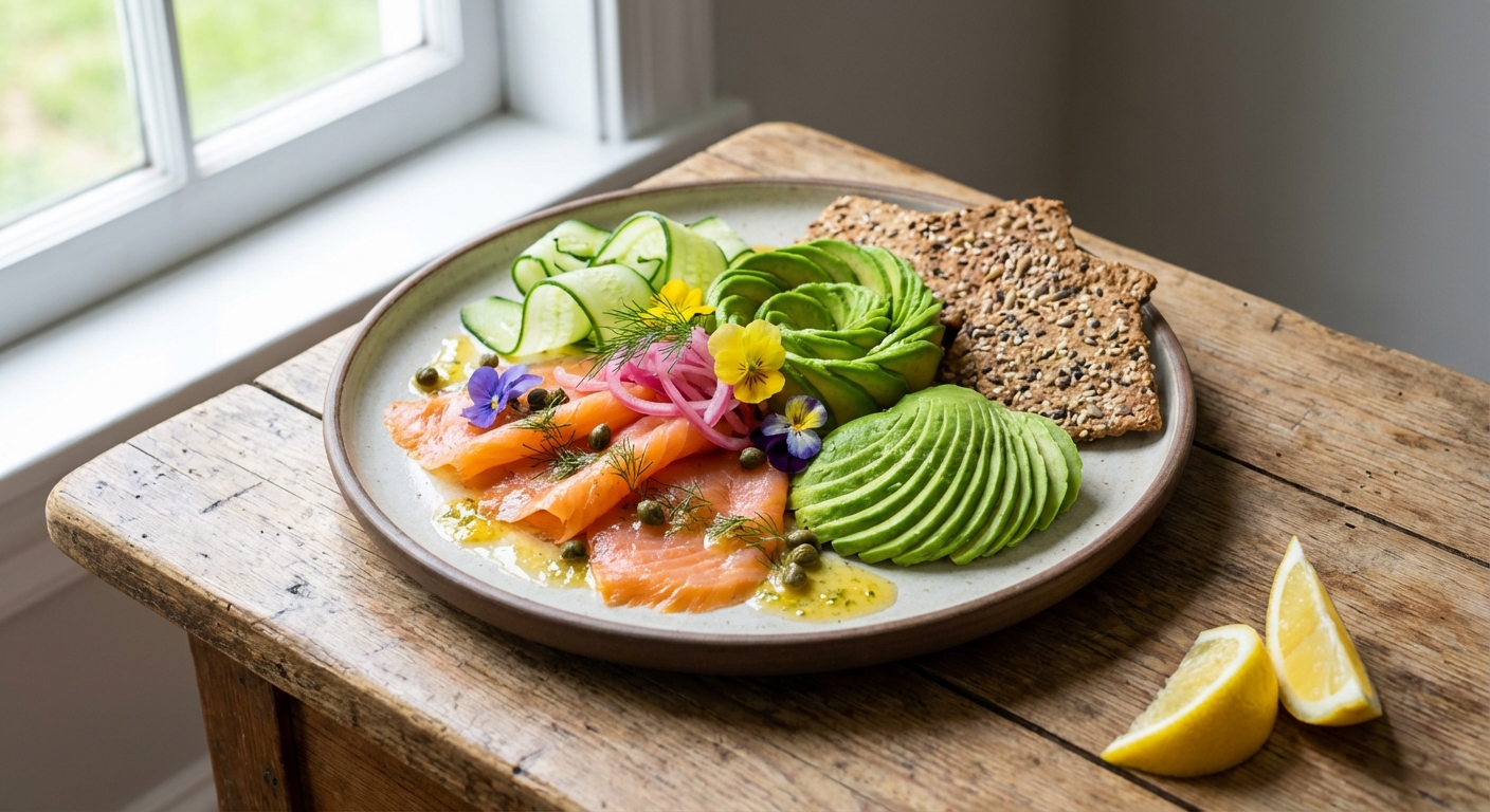 Smoked Salmon & Avocado Plate with Cucumber & Capers